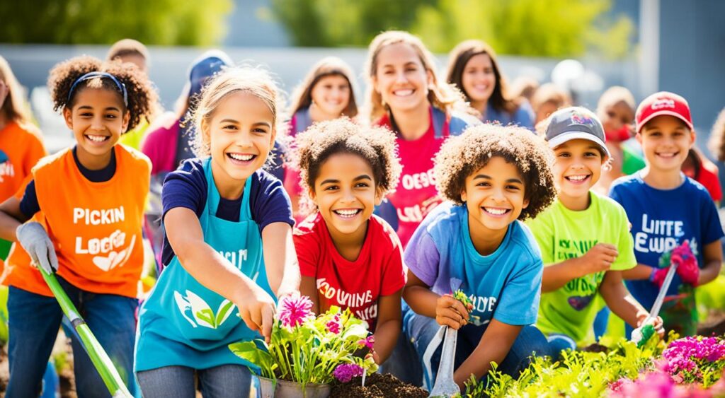 Crianças envolvidas em ação comunitária