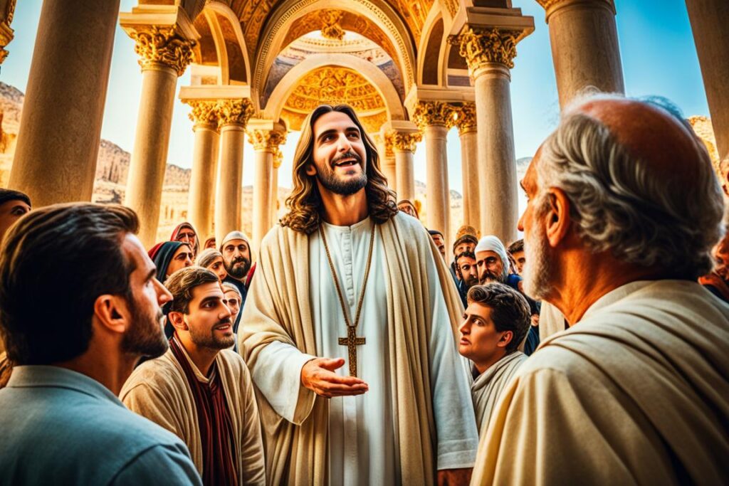 Jovem mestre Jesus no diálogo no templo