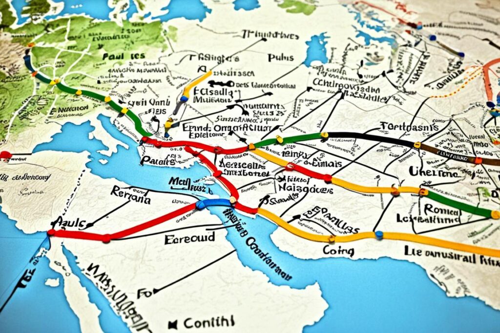 Mapa das viagens missionárias de Paulo